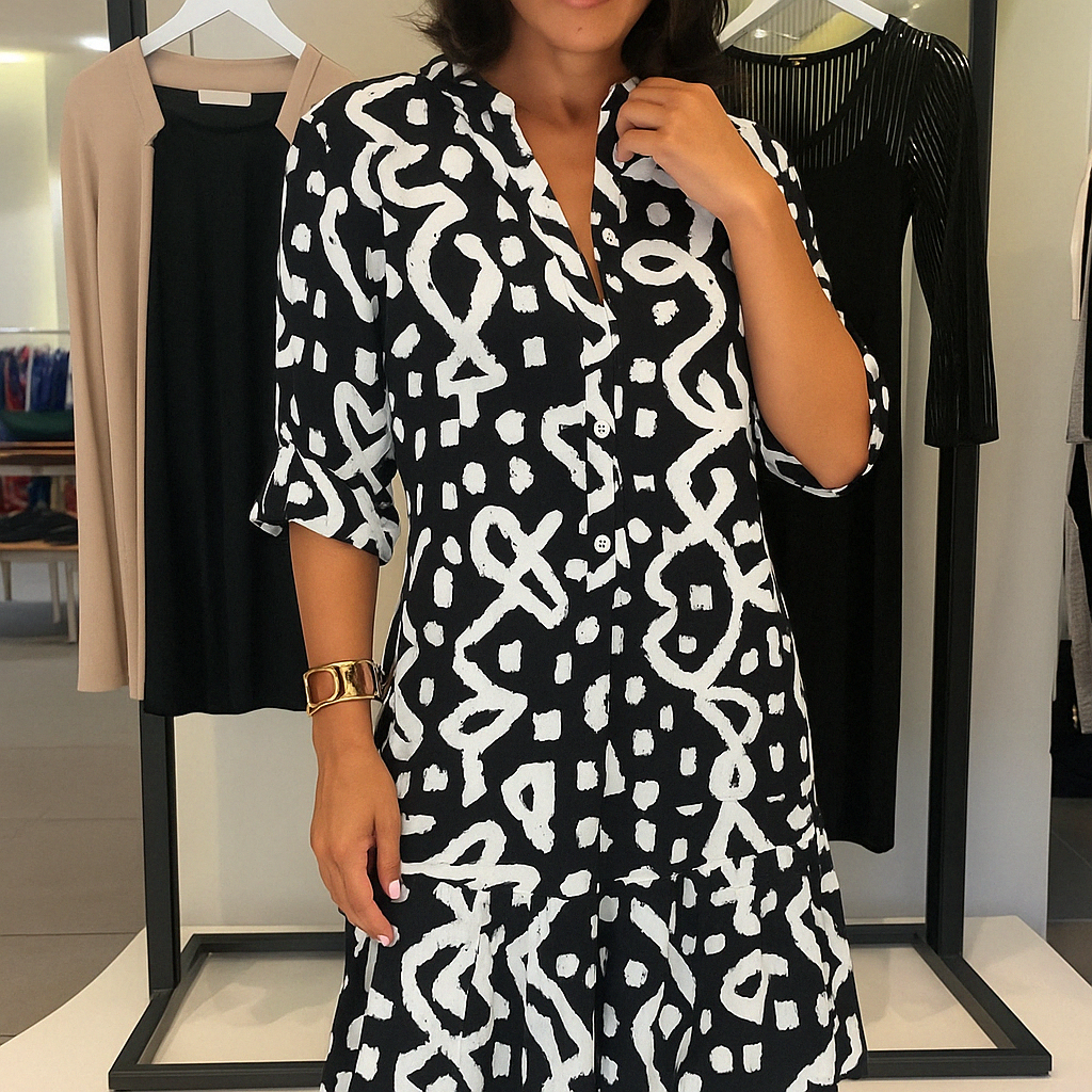 Éva | Robe Élégante Imprimée à Col en V